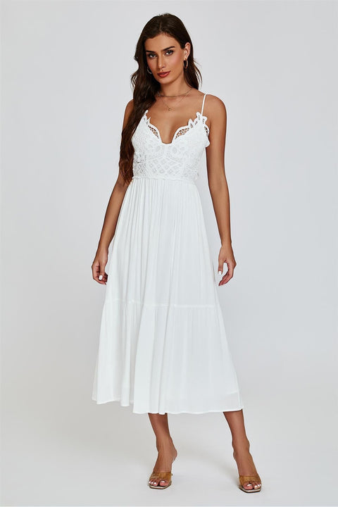 Lace Top Maxi Dress In White by FS Collection