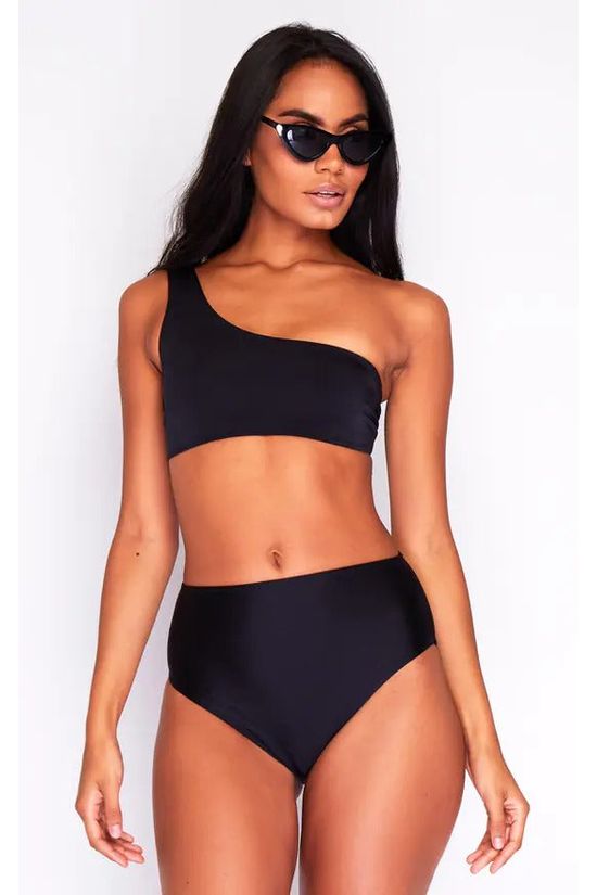 One Shoulder Bikini Top In Black BL19AYST