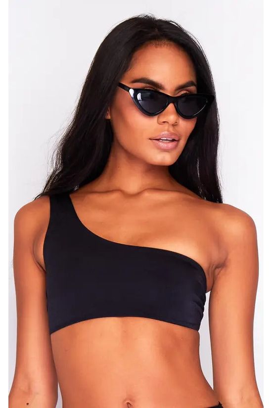 One Shoulder Bikini Top In Black BL19AYST