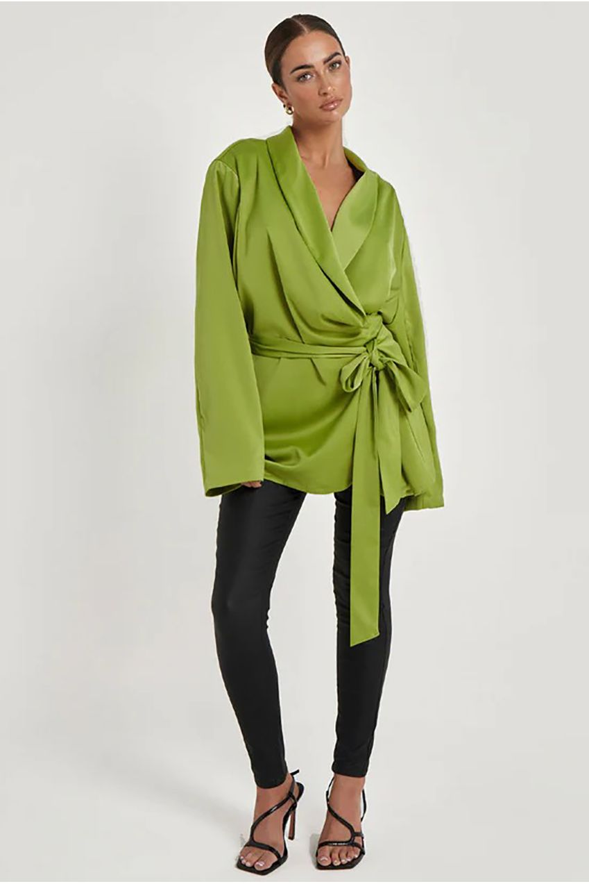 Green Satin Wrap Blazer 40JKT31959-C31