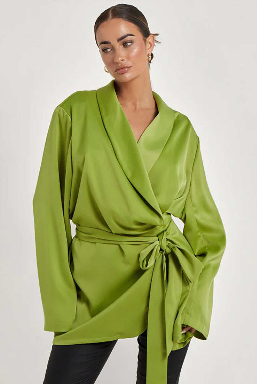 Green Satin Wrap Blazer 40JKT31959-C31