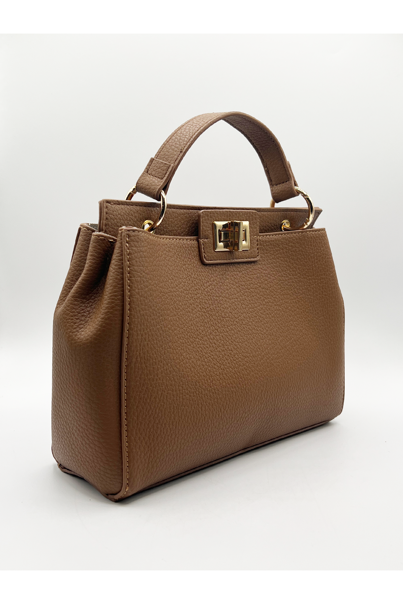 Brown Faux Leather Handbag With Gold Trim HB324606