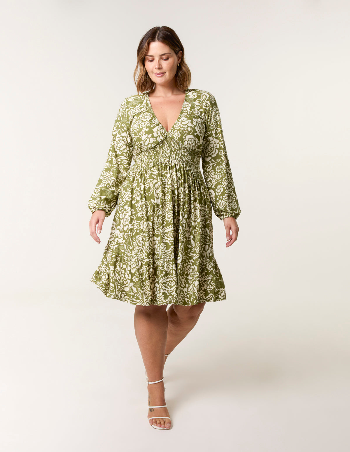 Curve Shirred Neck Elastic Mini Dress BC5101056