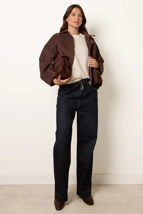 Elasticated Waist Jeans With Tie by Blue Vanilla
