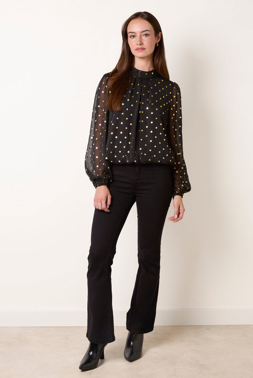 Metallic Polka Dot Puff Ball Blouse BV261416003