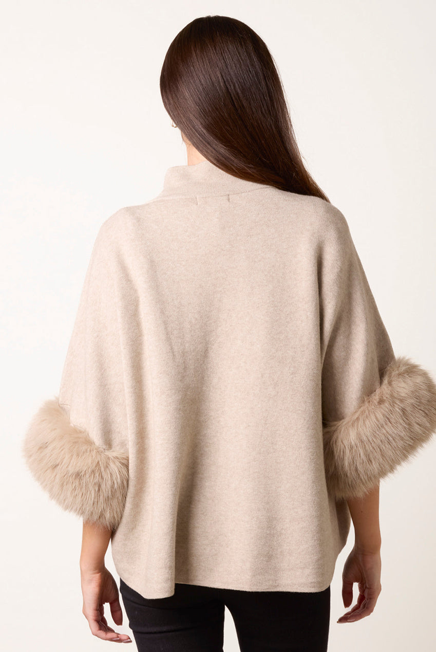 Faux Fur Cuff Funnel Neck Poncho BV261527309