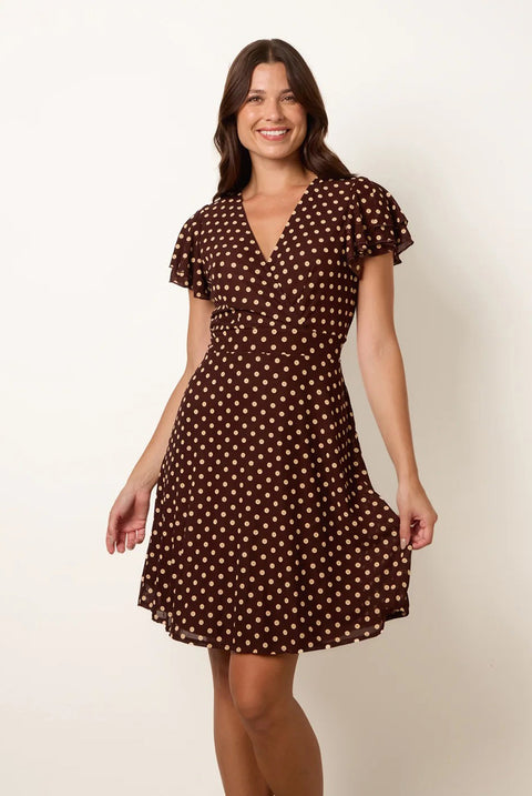 Spot Mesh Frill Sleeve Dress by Blue Vanilla