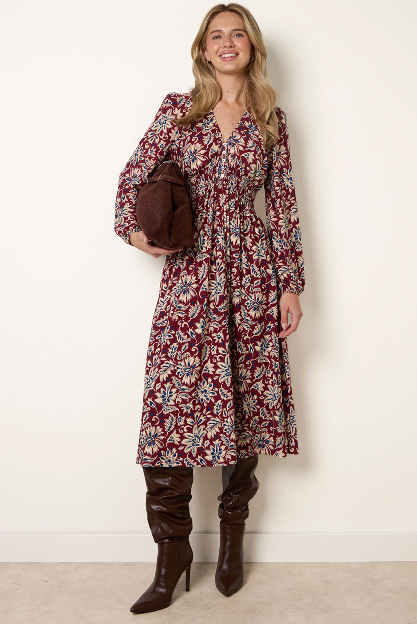 V Neck Elasticated Midi Dress BV261809901