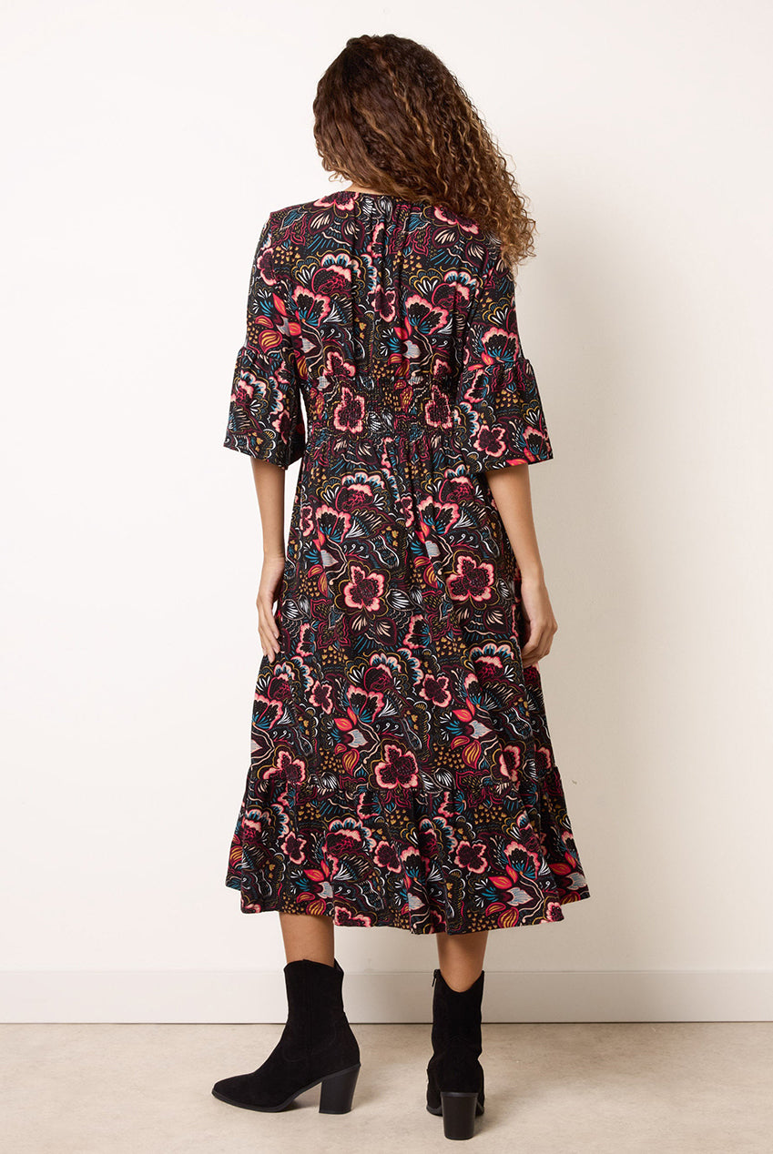 V Neck Elasticated Midi Dress BV261814063