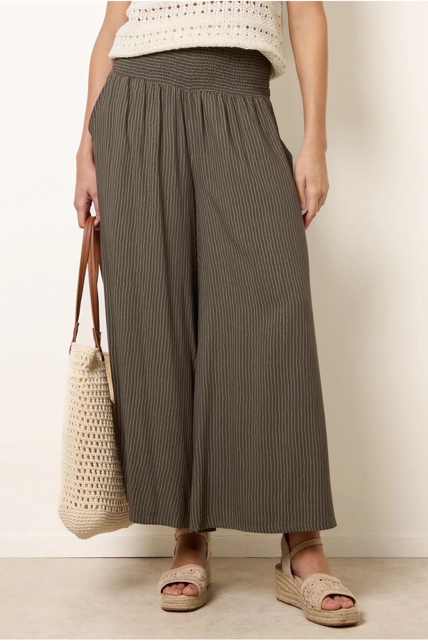 Wide Leg Shirred Waist Wavy Trousers BV269237056