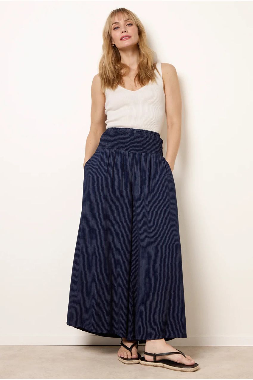 Wide Leg Shirred Waist Wavy Trousers BV269237008