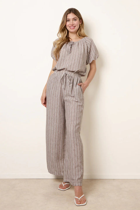 Tie Waist Stripe Wide Leg Trousers by Blue Vanilla