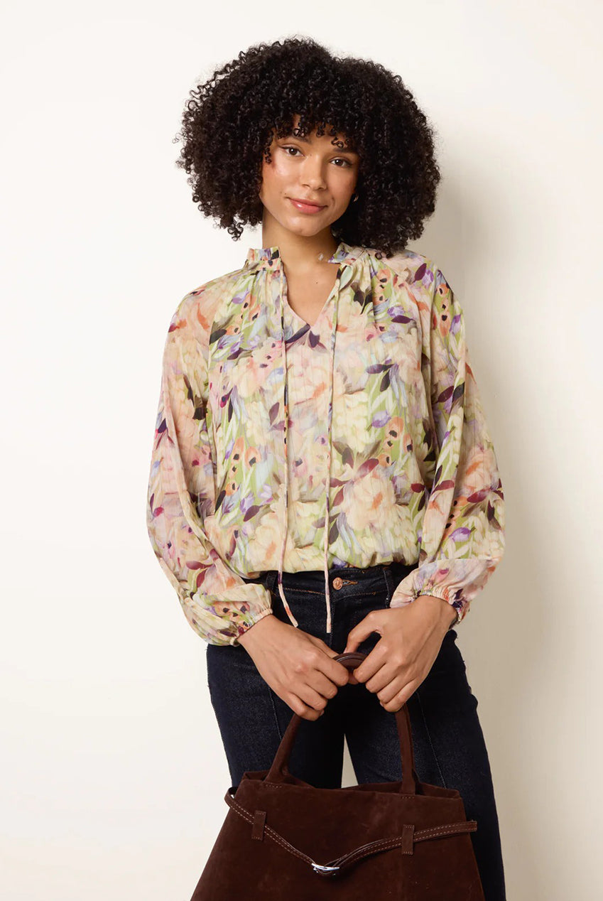 Watercolour Floral Printed Tie Front Blouse BV269404023