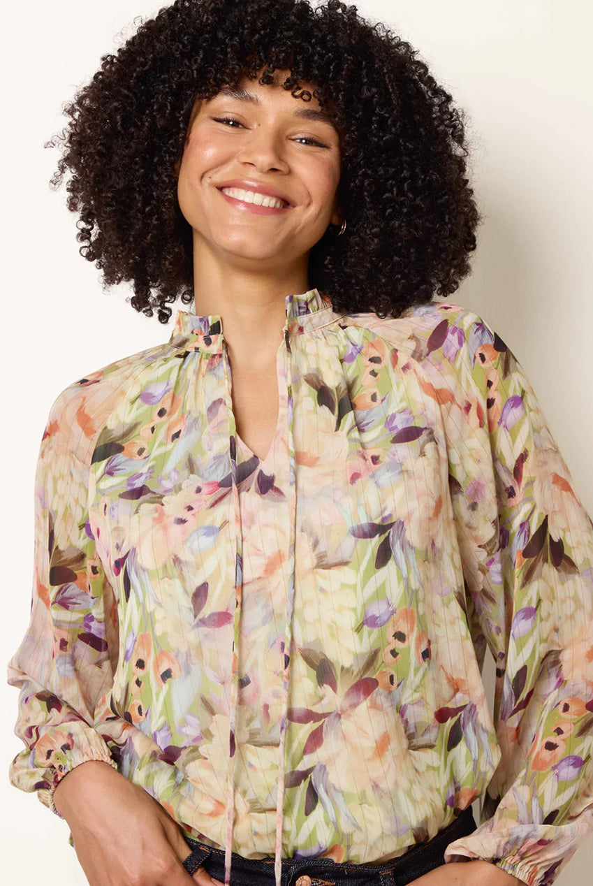 Watercolour Floral Printed Tie Front Blouse BV269404023