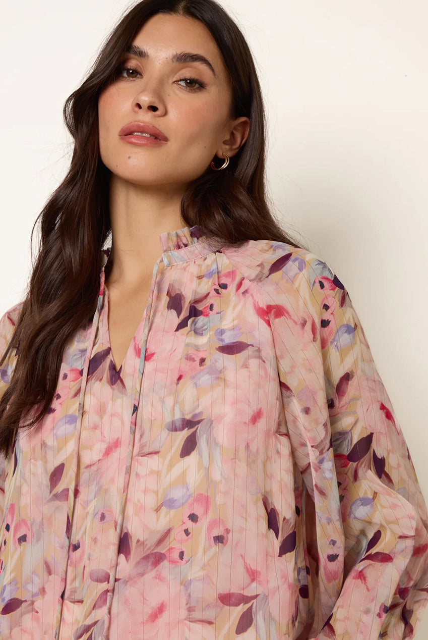 Watercolour Floral Printed Tie Front Blouse BV269404020