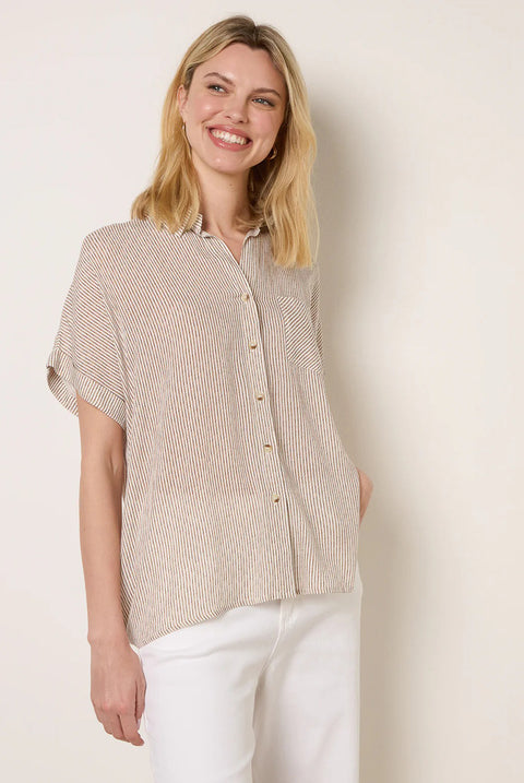 Stripe Button Front Shirt by Blue Vanilla