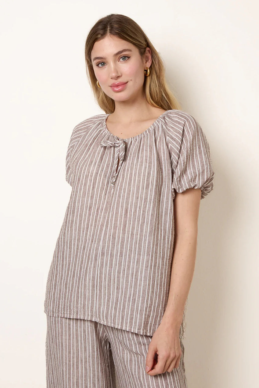 Tie Front Stripe Blouse BV269429030