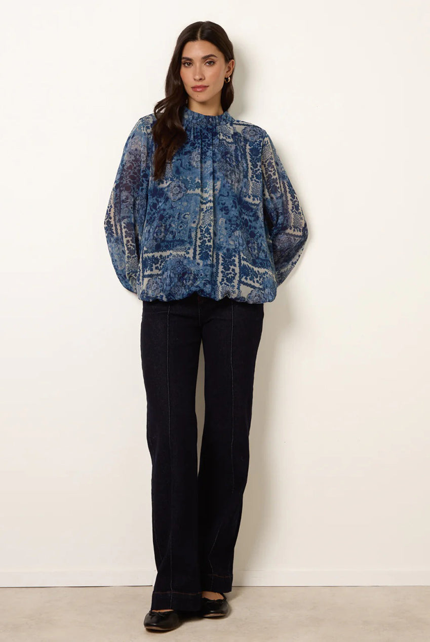 High Neck Paisley Print Puffball Top BV269432008
