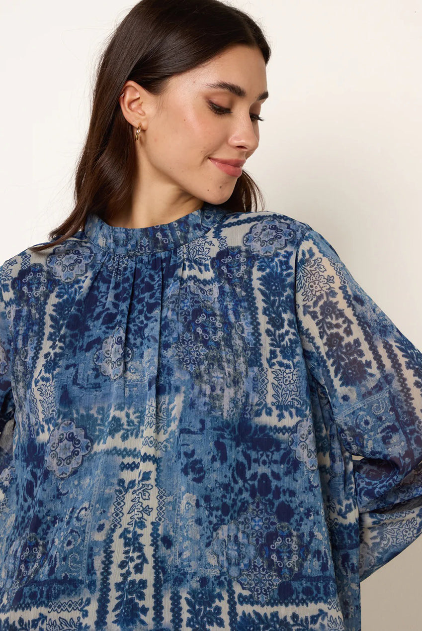 High Neck Paisley Print Puffball Top BV269432008