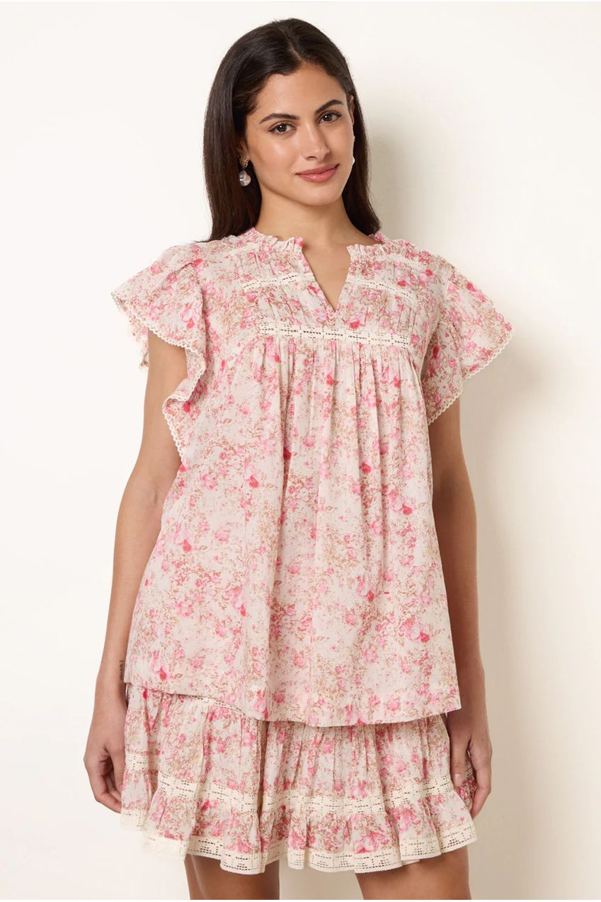 Ditsy Floral Cotton Ruffle Sleeve Top BV269445020