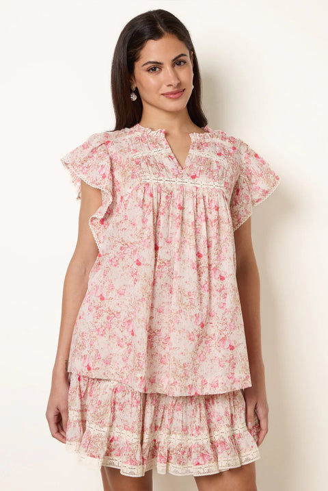 Ditsy Floral Cotton Ruffle Sleeve Top by Blue Vanilla