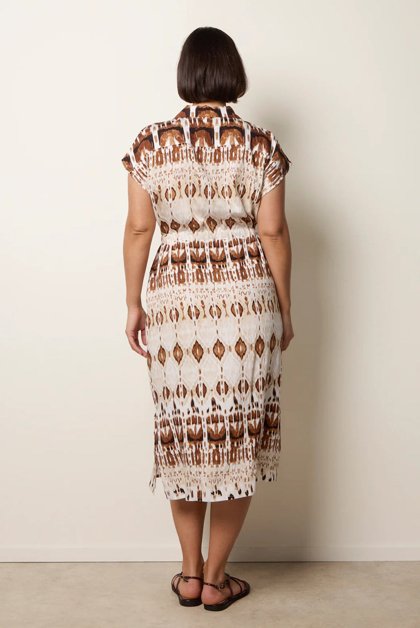 Drawstring Printed Midi Shirt Dress BV269824004