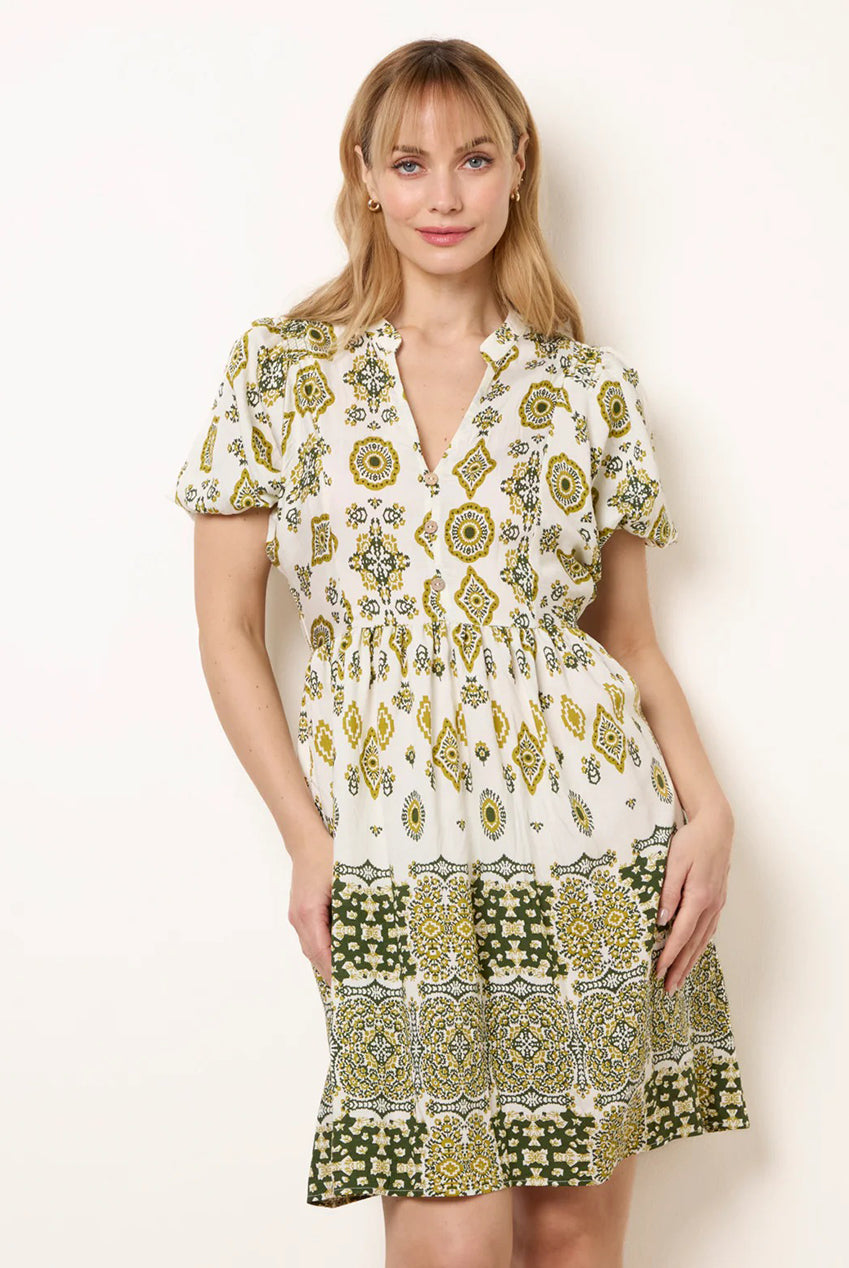 Abstract Print Button Front Mini Dress BV269836023