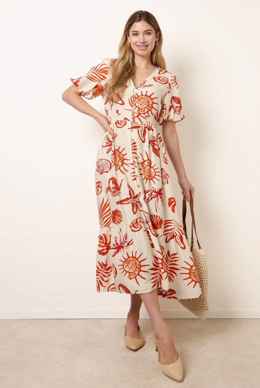 Tropical Button Through Midi Dress BV269843077