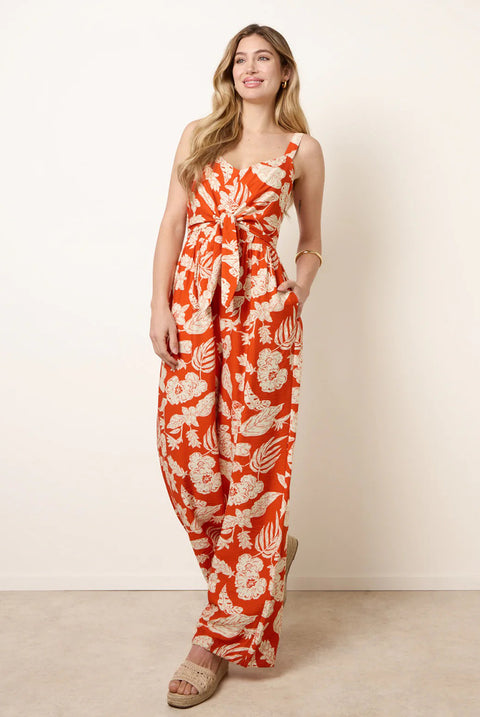 Tropical Tie Front Jumpsuit by Blue Vanilla