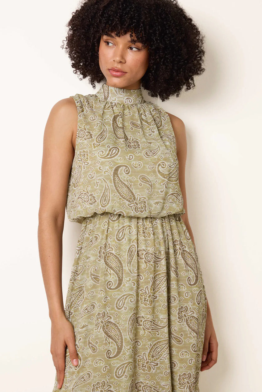 Paisley Print Rhinestone High Neck Midi Dress BV269851056