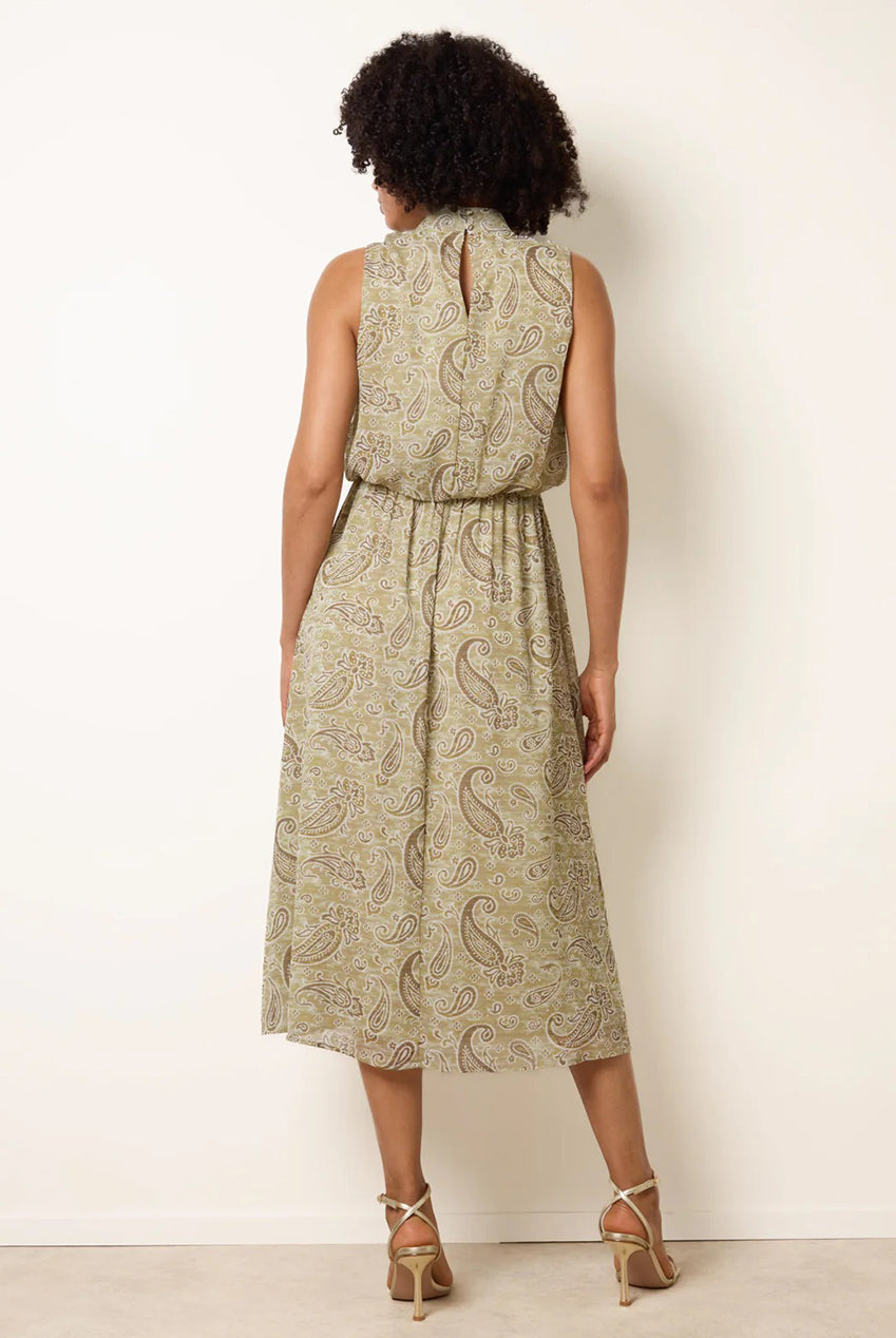 Paisley Print Rhinestone High Neck Midi Dress BV269851056