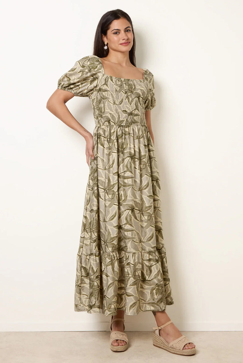 Large Floral Printed Square Neck Puff Sleeve Dress BV269852023