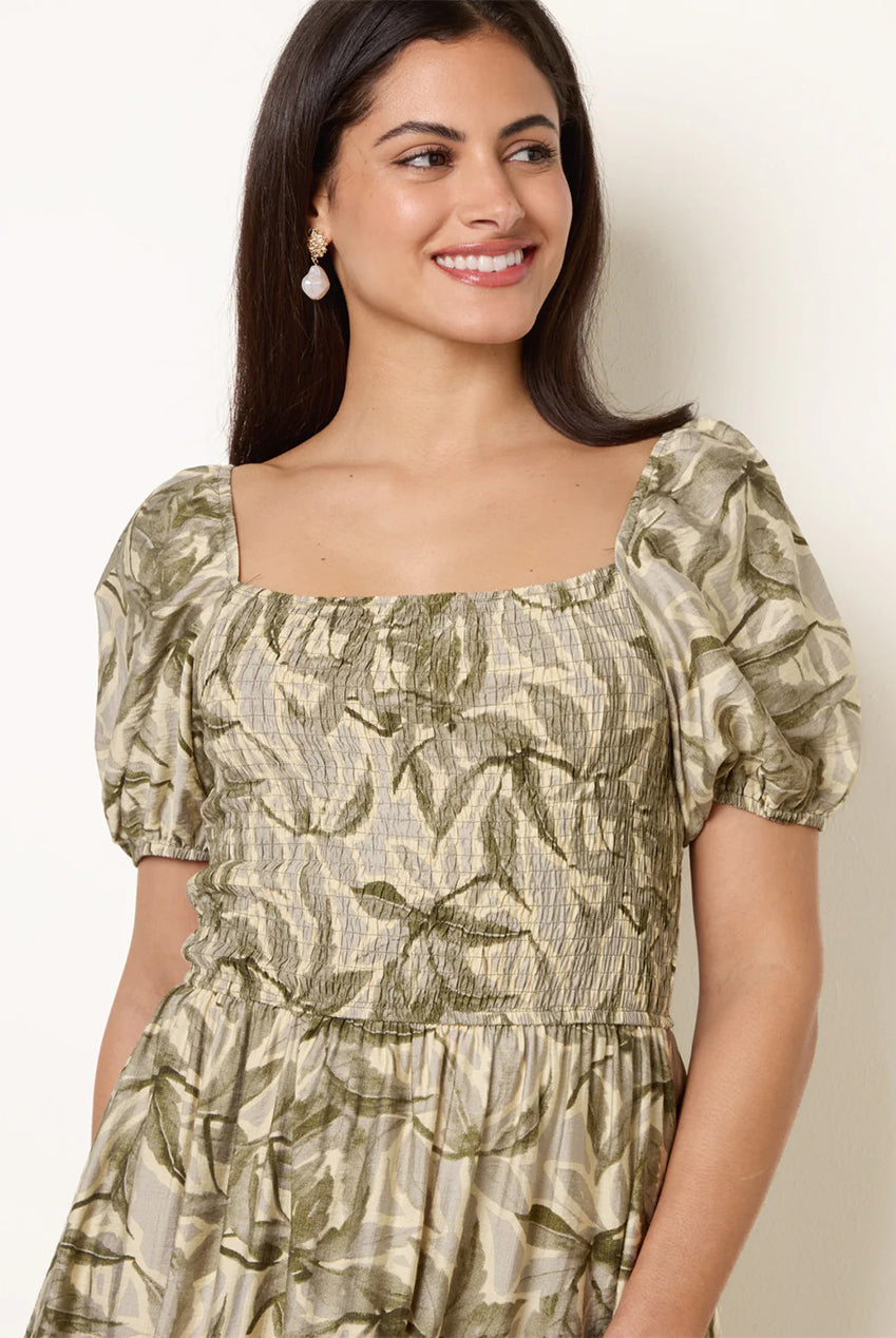 Large Floral Printed Square Neck Puff Sleeve Dress BV269852023