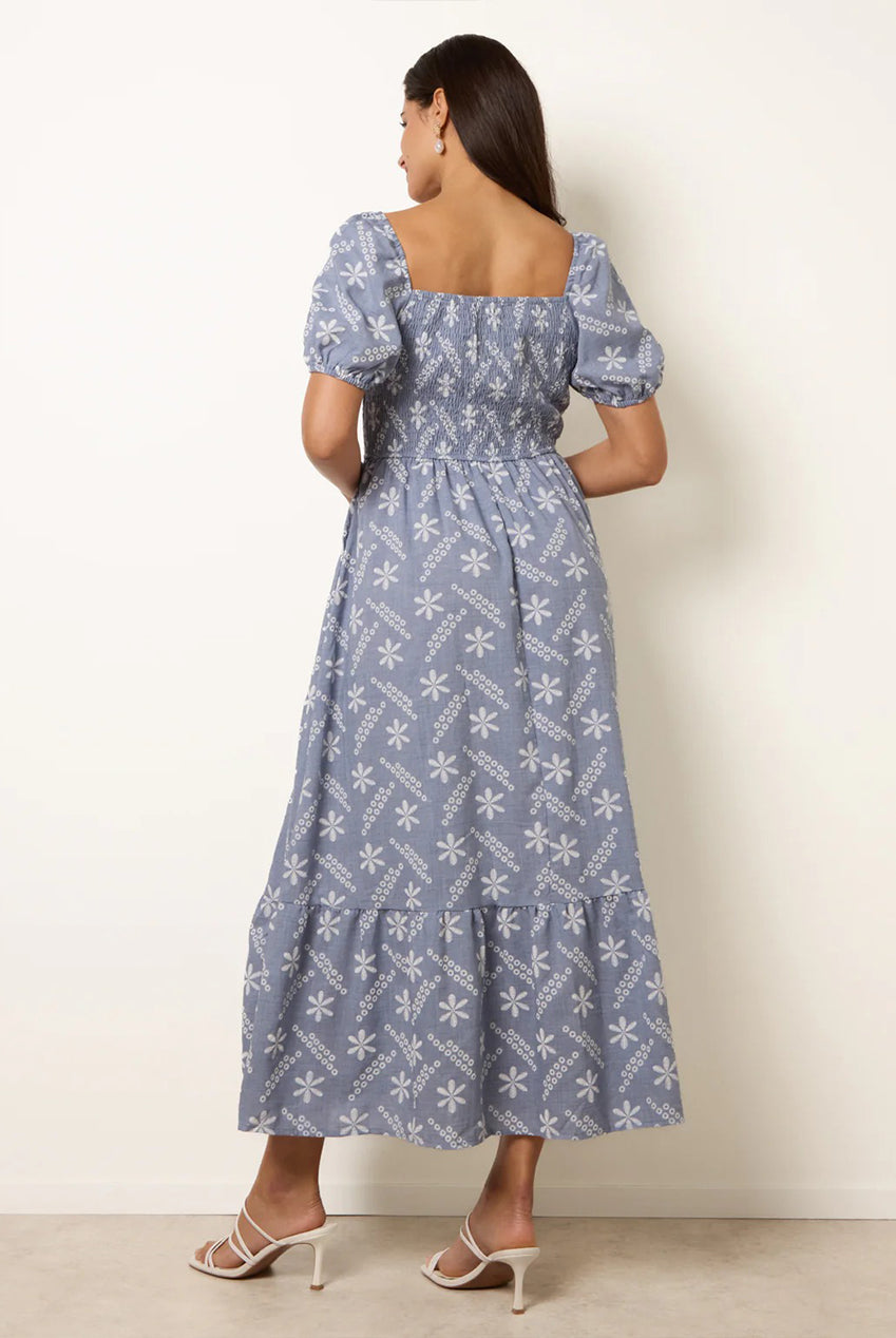 Embroidery Puff Sleeve Midi Dress BV269853002