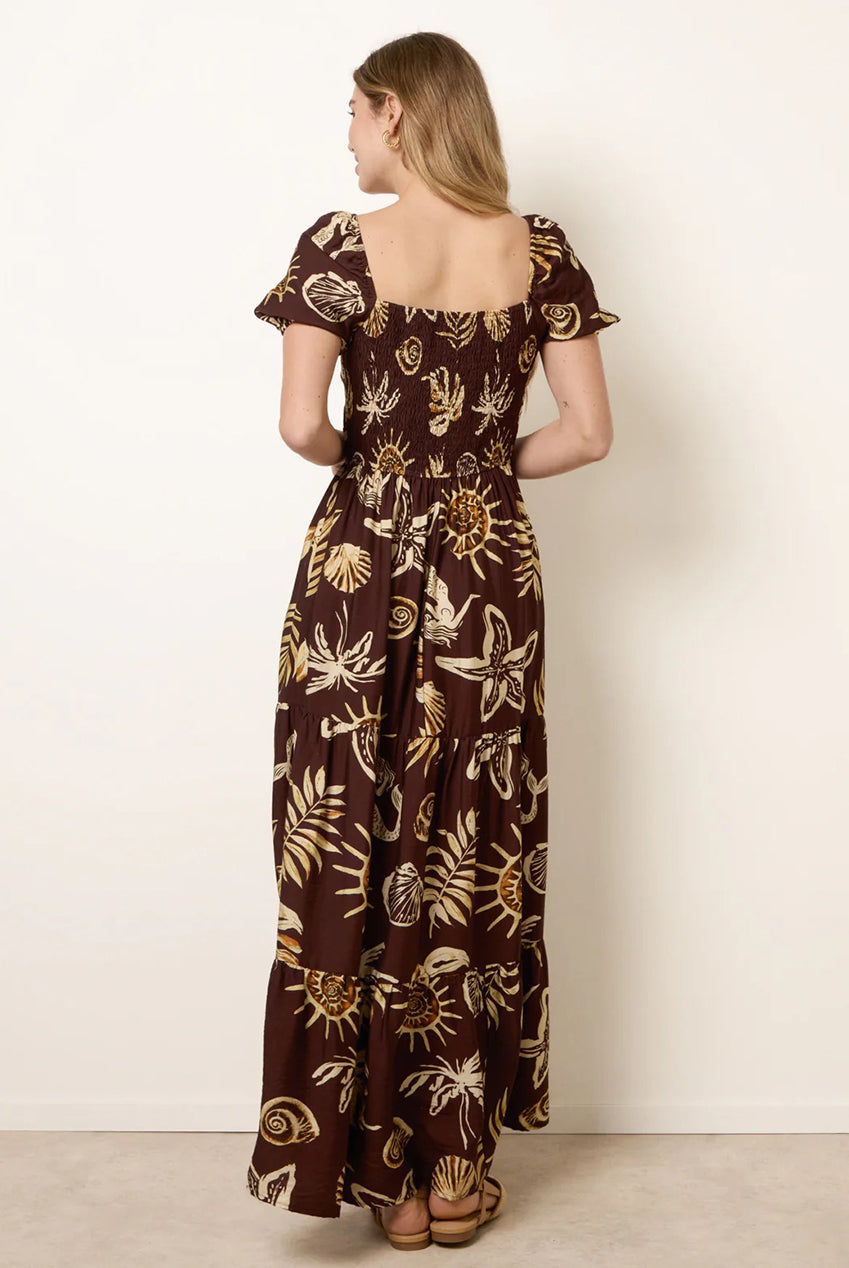 Shell Knot Front Puff Sleeve Midi Dress BV269854030