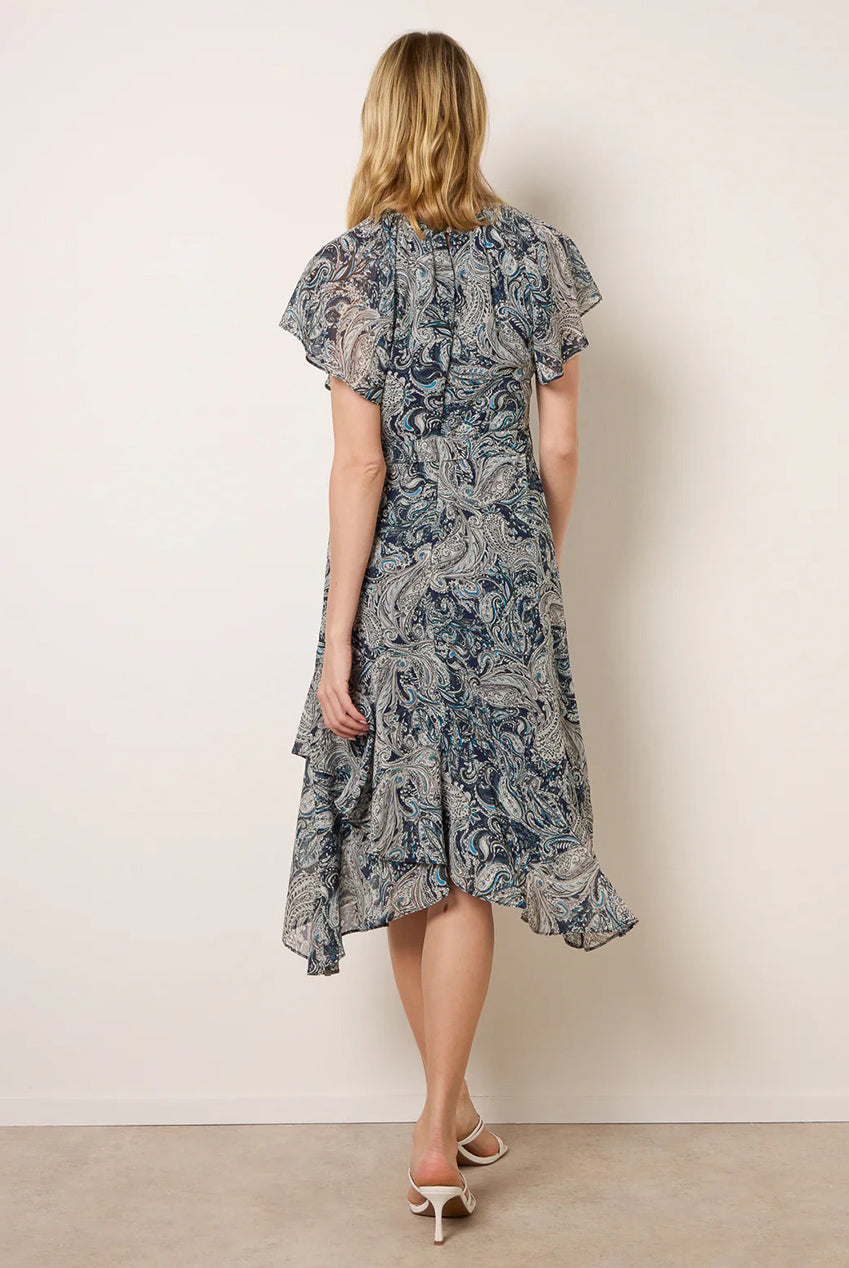 Paisley Print Angel Sleeve Asymmetric Midi Dress BV269864008