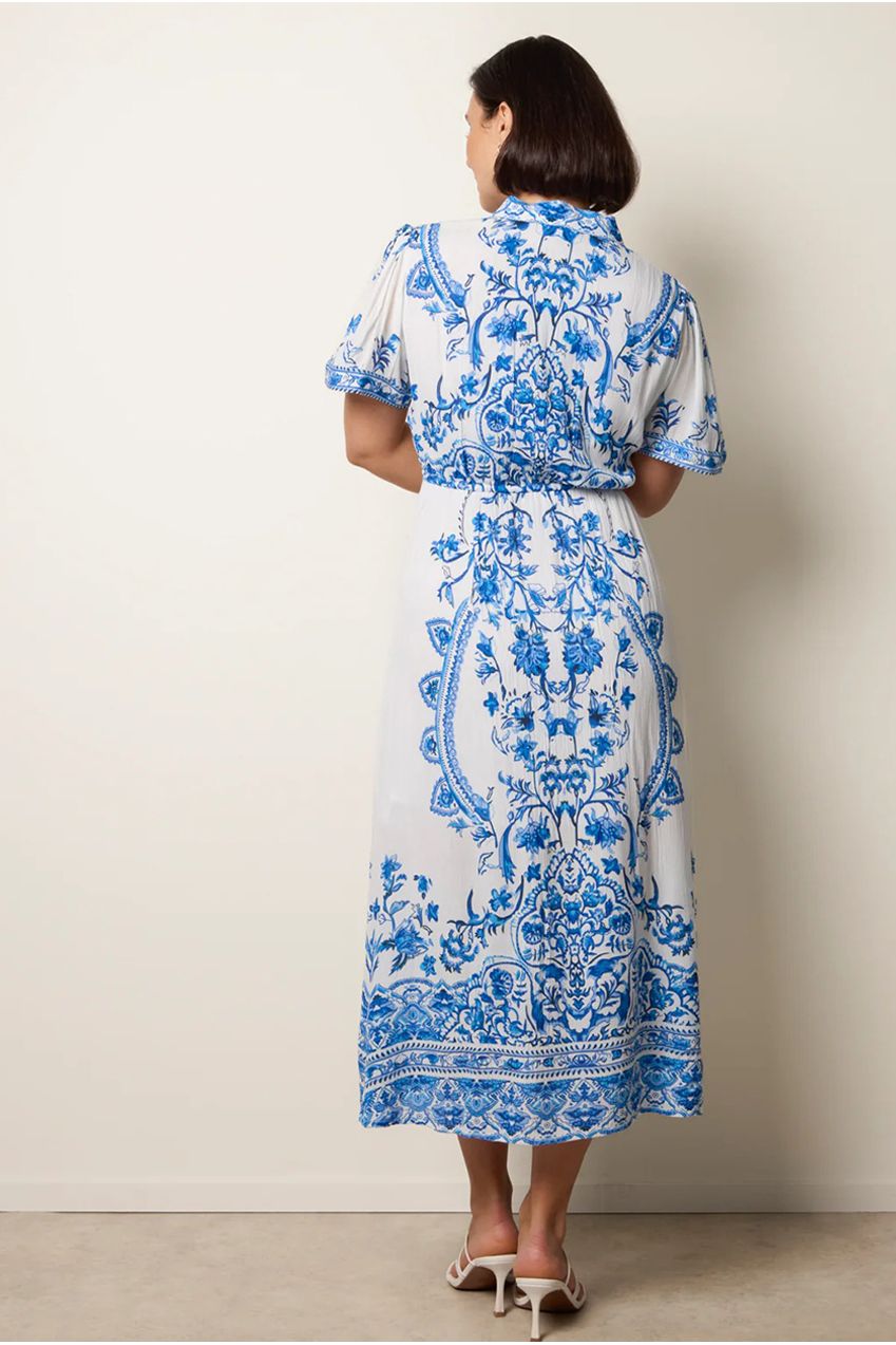 Floral Blue Print Drawstring Dress BV269868002