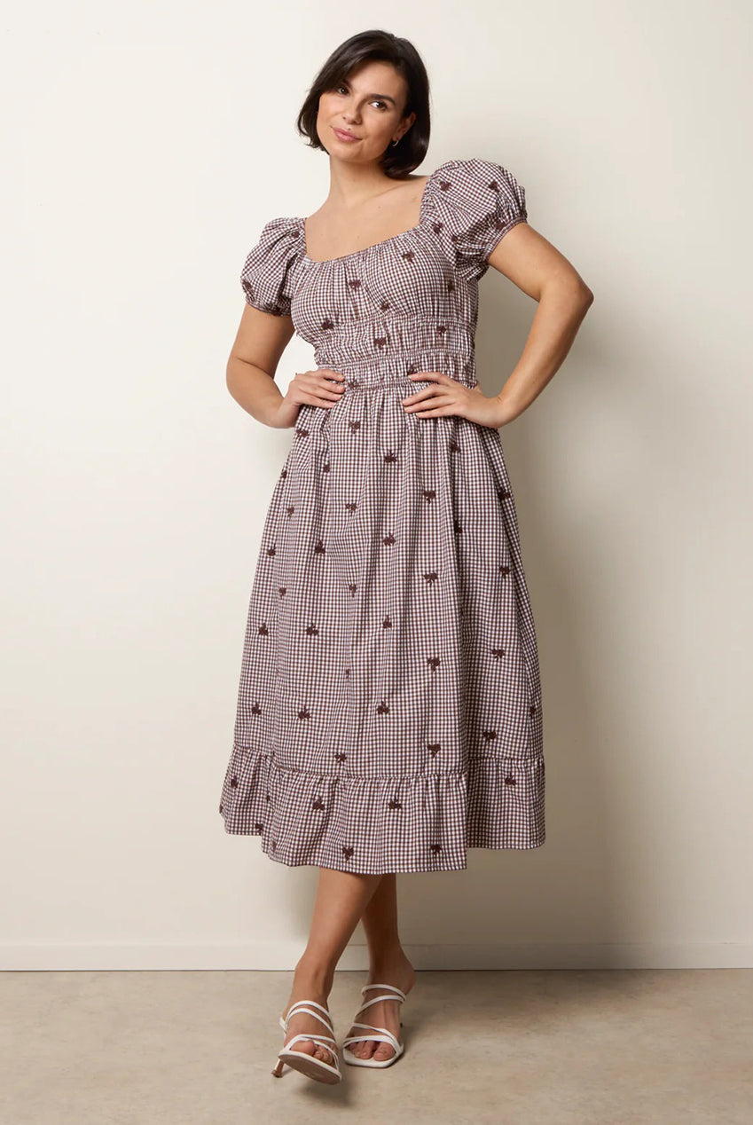 Gingham Milkmaid Midi Dress BV269873030
