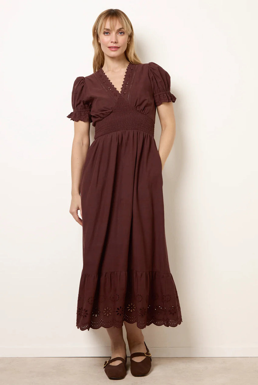 Embroidery Detail V-Neck Maxi Dress BV269874030