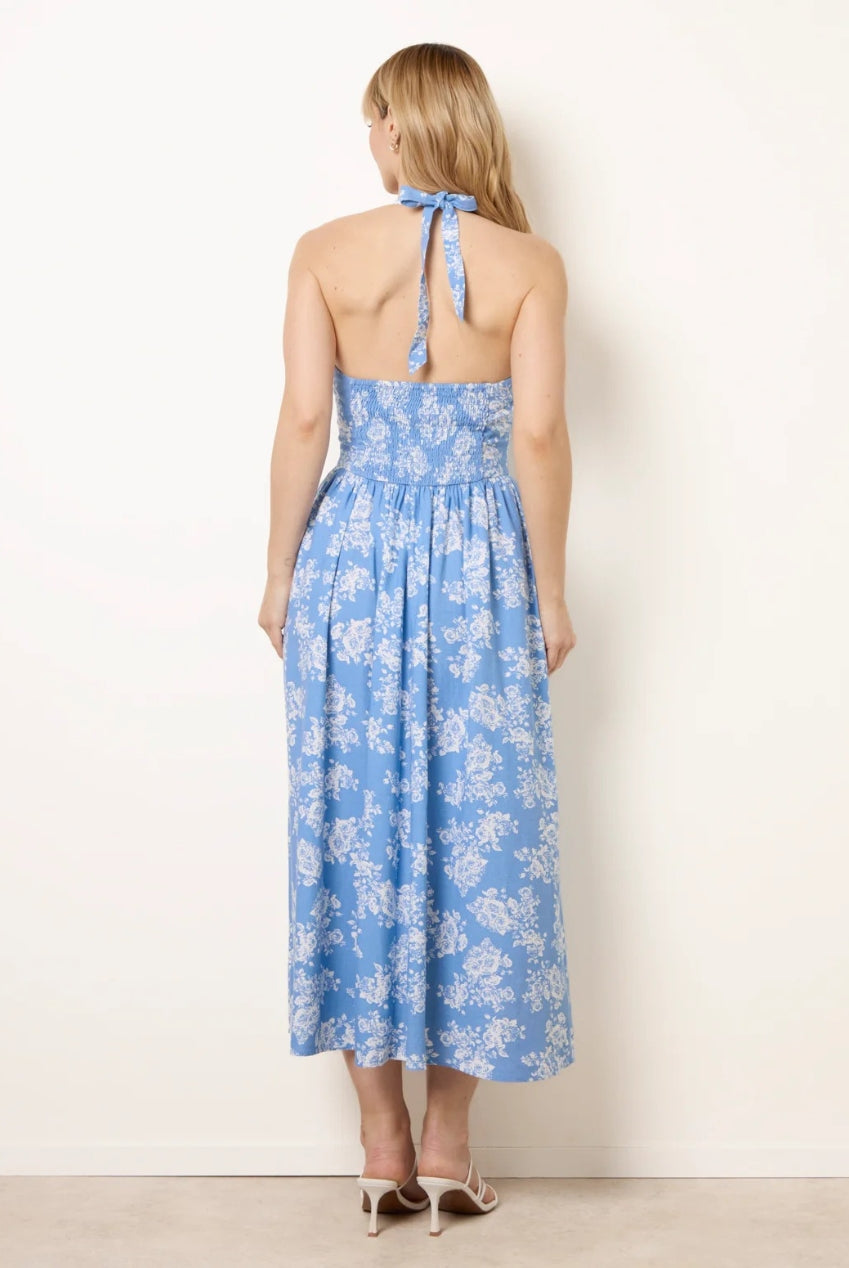 Ditsy Floral V Waist Halter Midi Dress BV269881002