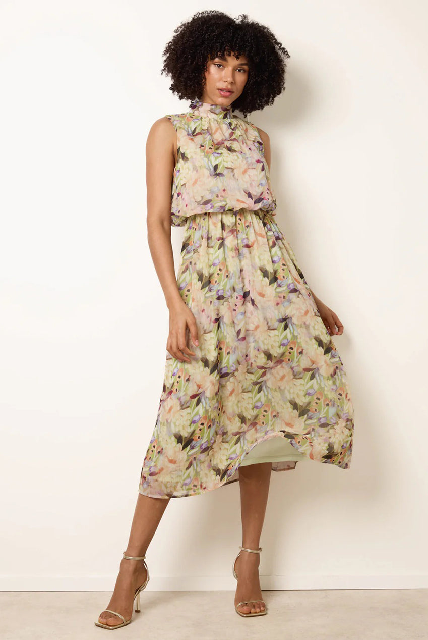 Watercolour Printed Sleeveless Midi Dress BV269906023