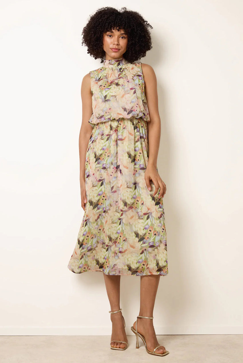 Watercolour Printed Sleeveless Midi Dress BV269906023