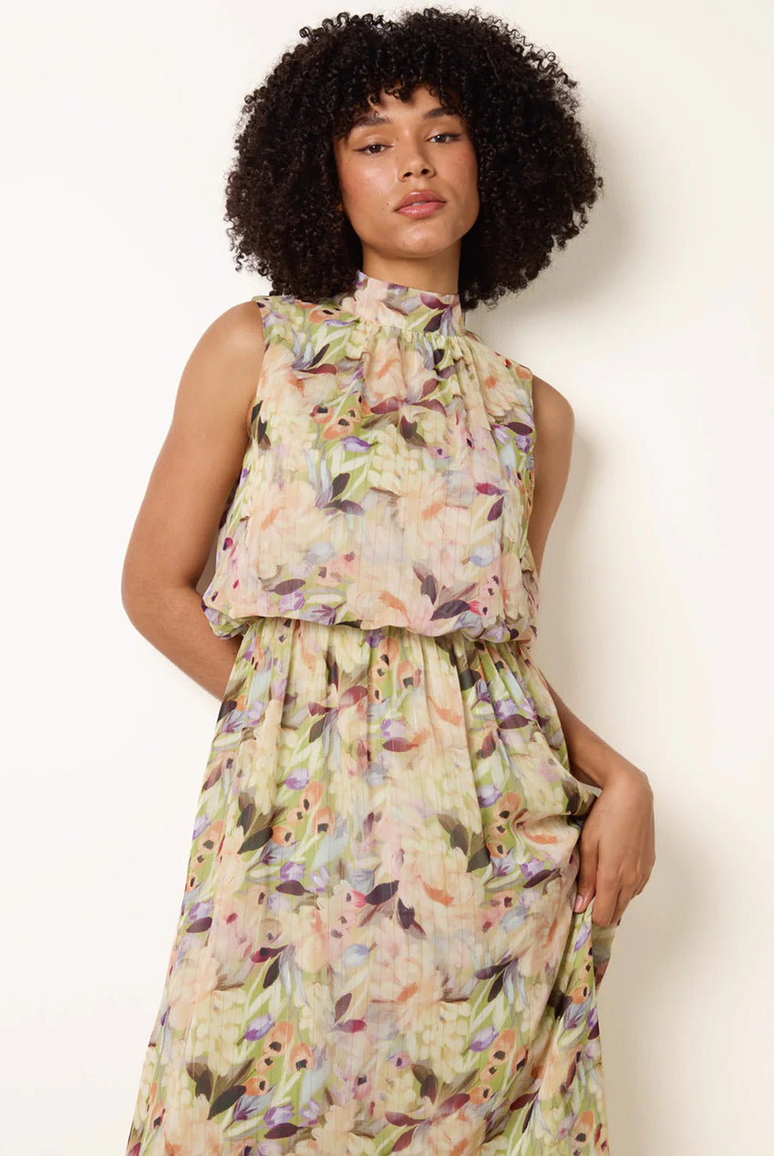 Watercolour Printed Sleeveless Midi Dress BV269906023