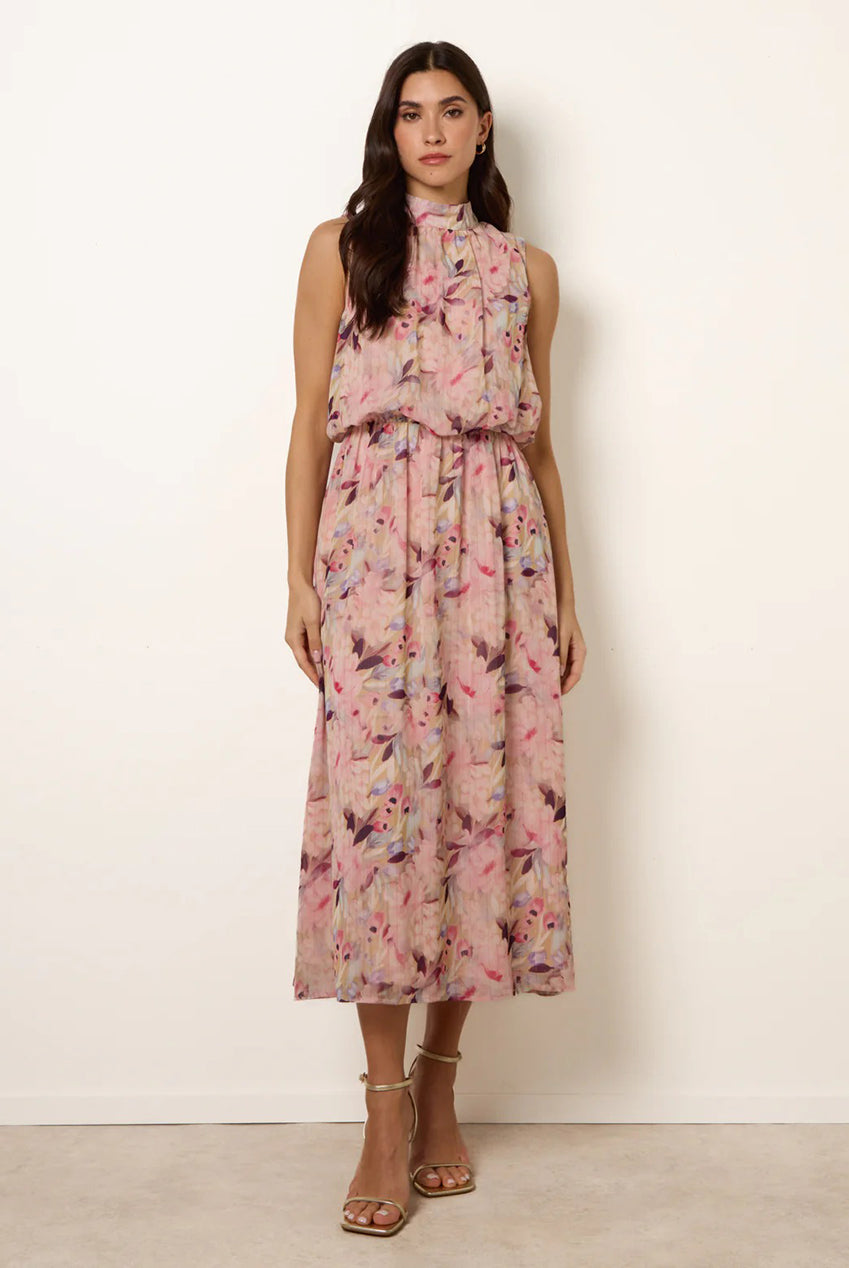 Watercolour Printed Sleeveless Midi Dress BV269906020