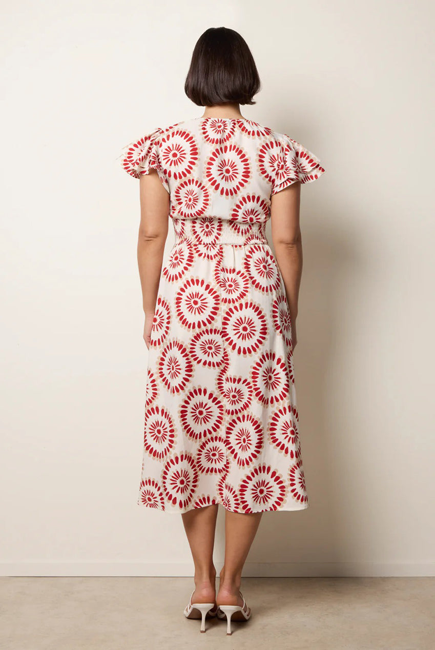 V Neck Frill Sleeve Printed Midi Dress BV269926153