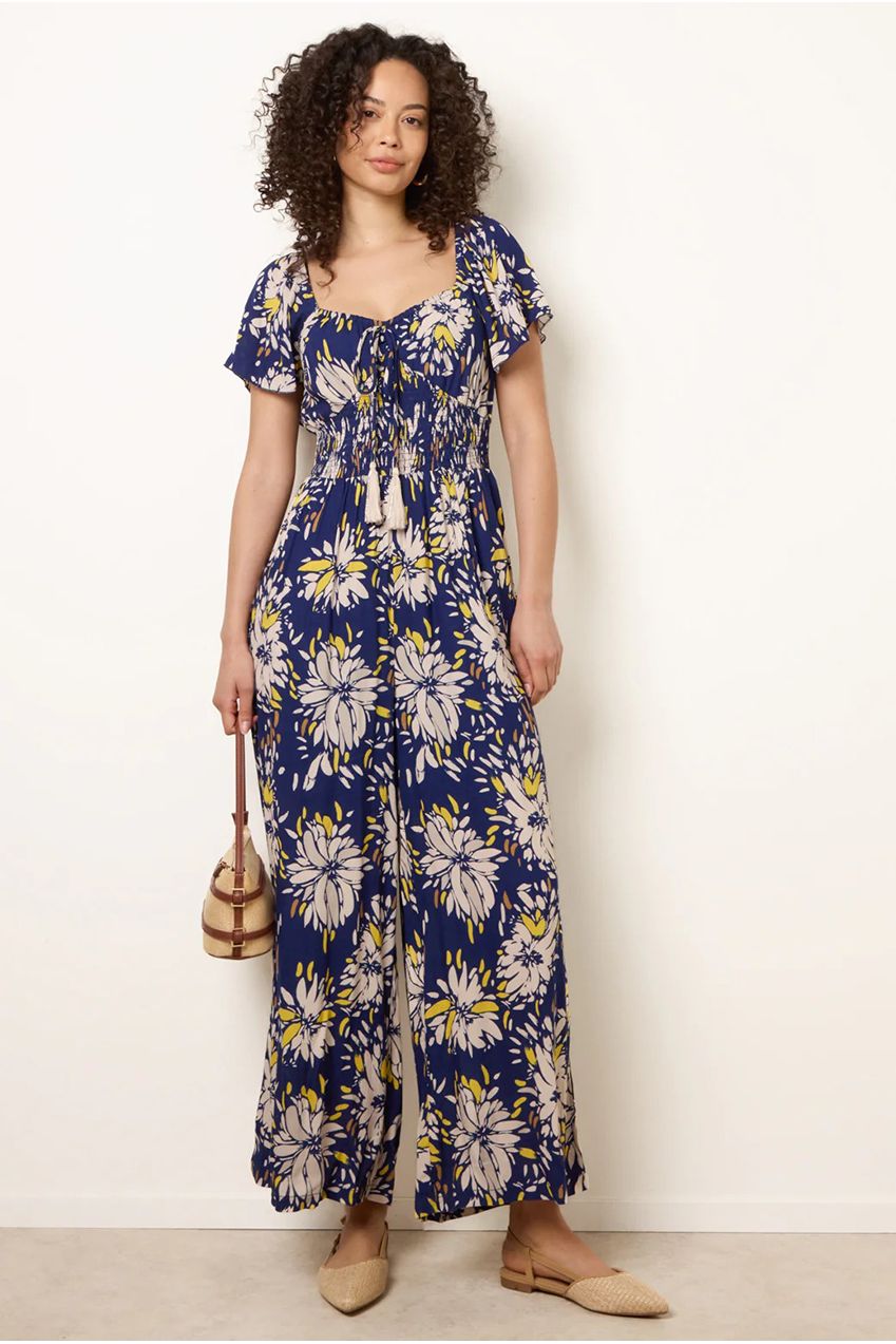 Shirred Waist Wide Leg Jumpsuit BV269935178
