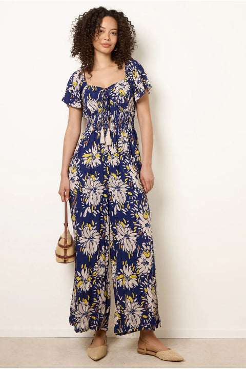 Shirred Waist Wide Leg Jumpsuit by Blue Vanilla