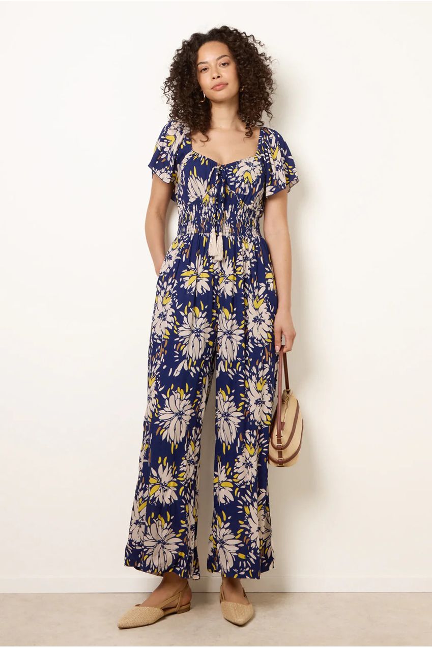 Shirred Waist Wide Leg Jumpsuit BV269935178