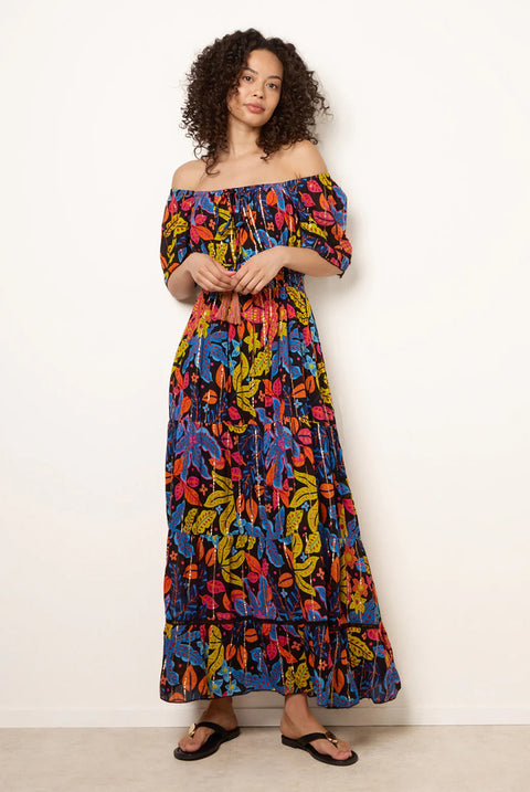 Bardot Tassel Tie Tiered Maxi Dress by Blue Vanilla