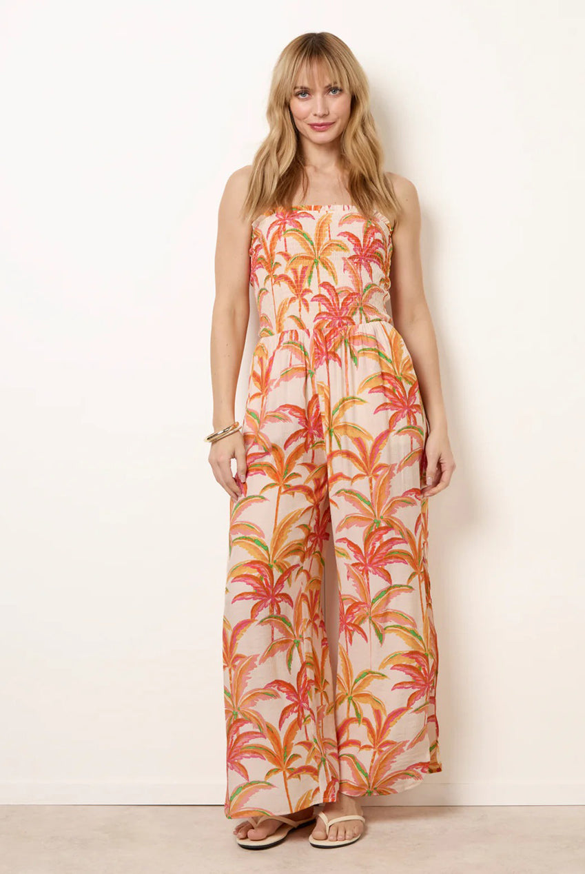 Side Split Flare Leg Tropical Jumpsuit BV269972063